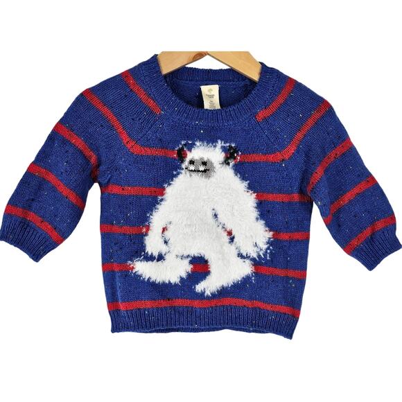 TUCKER + TATE BLUE RED STRIPED KNIT STITCHED ON YETI SWEATER, BABY BOY'S SIZE 6M - Picture 1 of 7